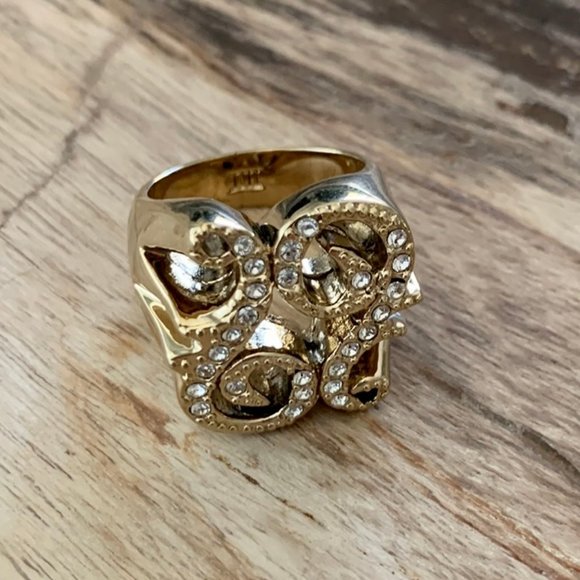 Dyrberg/Kern Antia Swarovski crystal scrollwork ring in gold - Picture 4 of 4
